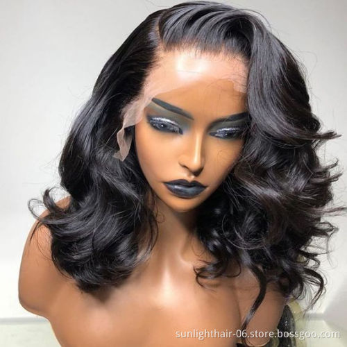 Sunlight Wholesale vendor hd transparent lace wig high quality 13x4 Loose Wave Messy Bob short bob body wave wigs for women